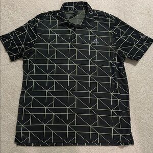 Adidas Black and Lime Green Patterned Short Sleeve Polo Shirt